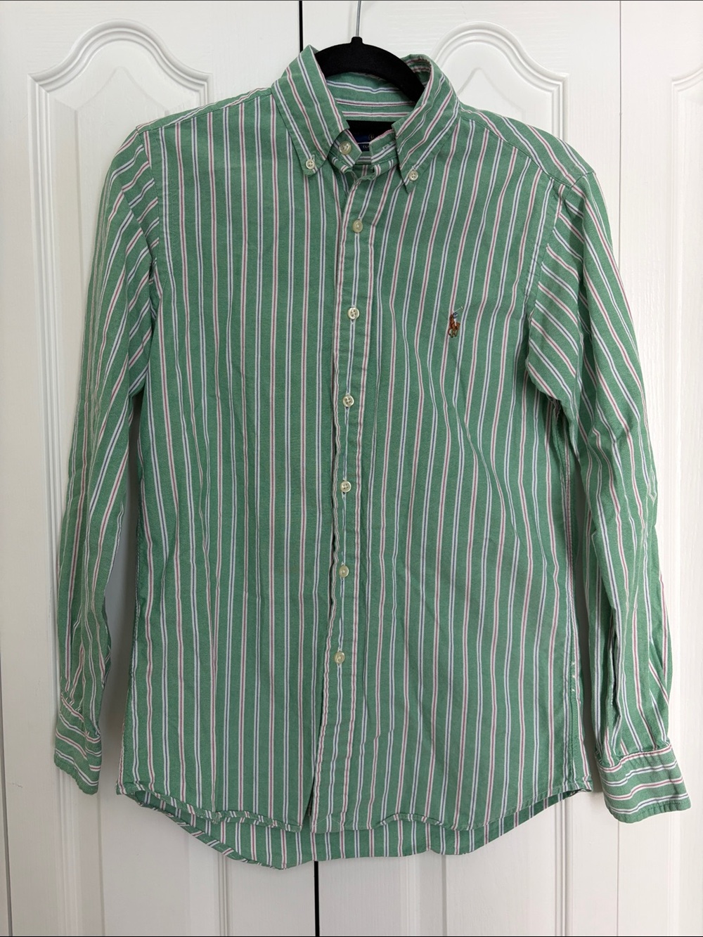 Ralph Lauren Preppy Green and White Striped Button-Down Classic Cotton Shirt XS